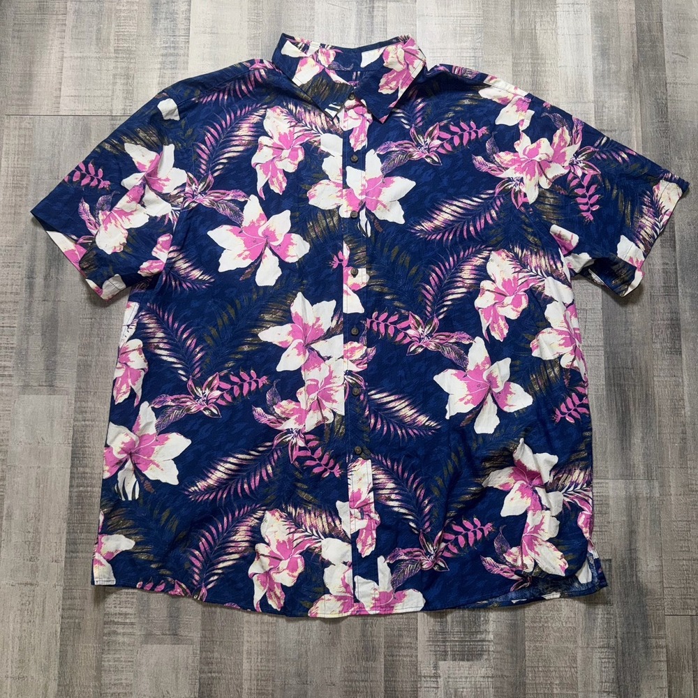 Oak Hill Hawaiian Shirt Mens XL Blue Floral Palm Short Sleeve Tropical Aloha